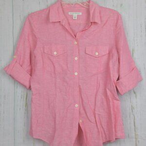 Banana Republic Button Shirt Pink Linen Blend Roll Tab Long Sleeve Size P S